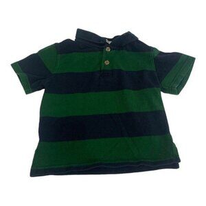 Cherokee Toddler Boys Polo Shirt Size 3T Green Navy Striped Short Sleeve Cotton